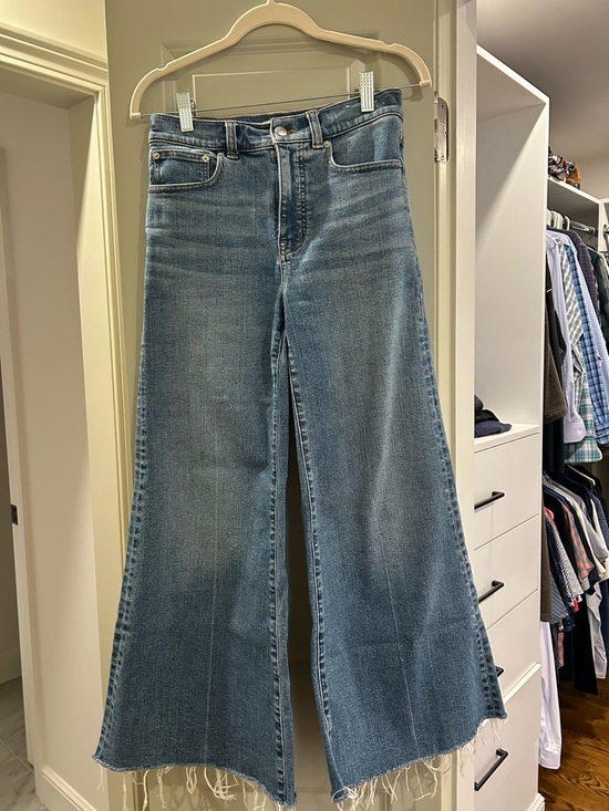 Madewell Denim - Madewell Light Blue Wide-Leg Fringe-Hem Jeans